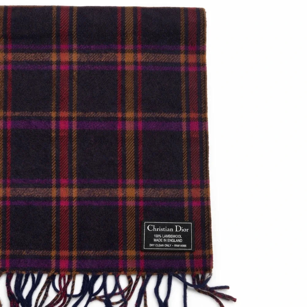 Christian Dior lambswool plaid scarf